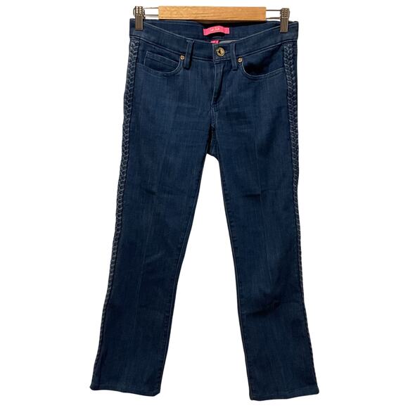 Lilly Pulitzer South Ocean Crop Flare Braided Bay Ave Denim Jeans, Sz 4 - Picture 3 of 6